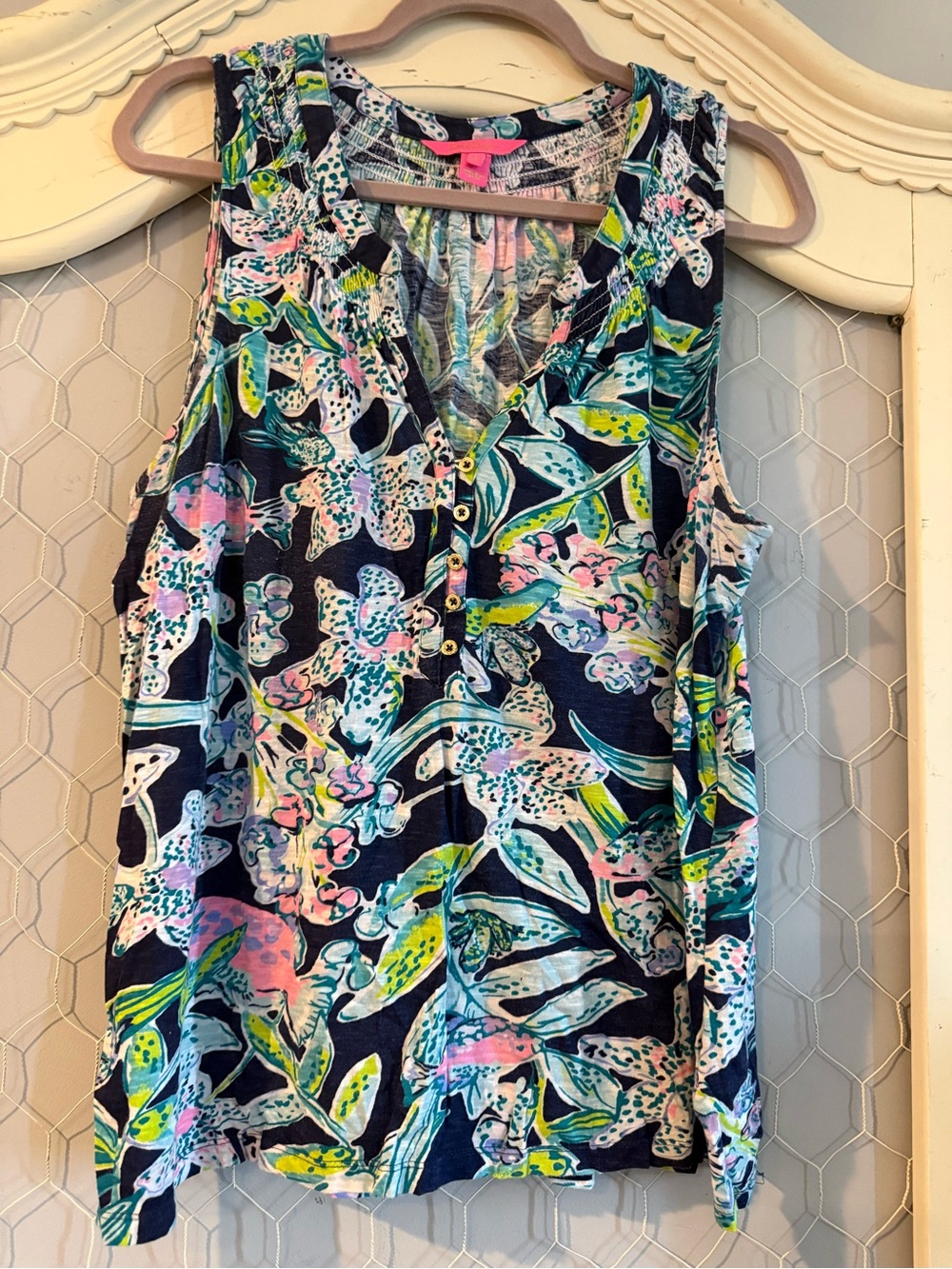 Lilly Pulitzer Navy Floral Sleeveless Henley Camisole